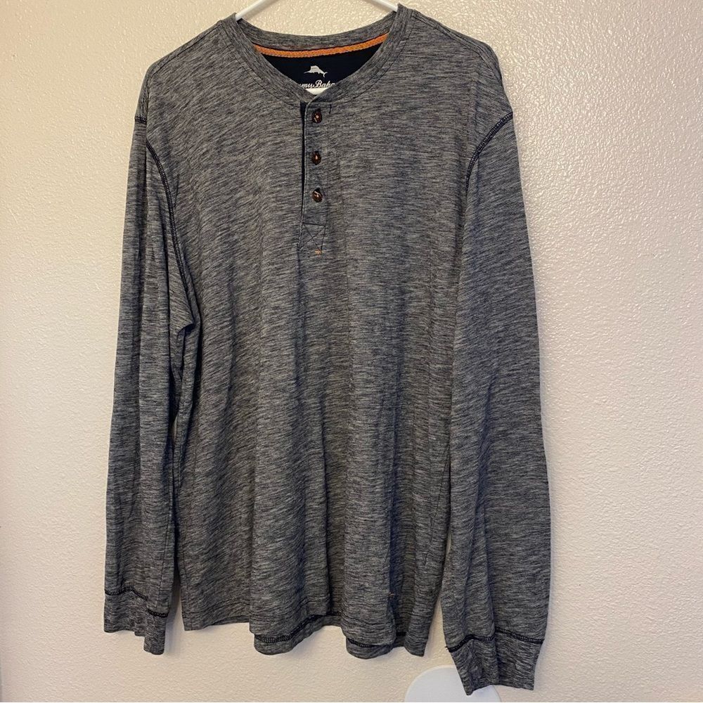 Tommy Bahama Men’s Henley Long Sleeve Gray Shirt cotton blend XL